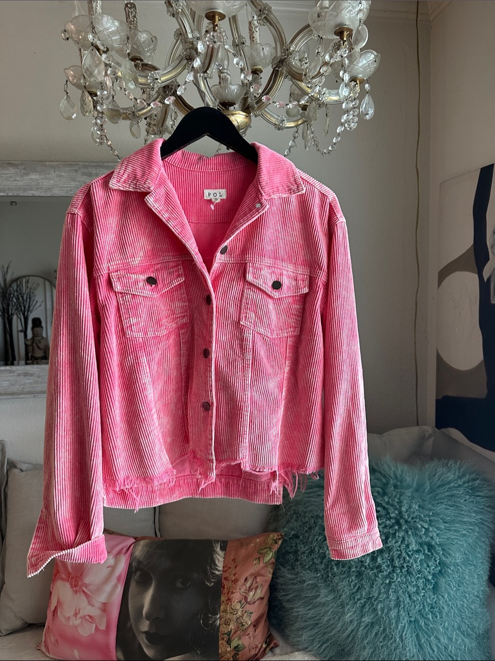 POL Pink Corduroy Trucker Jacket
